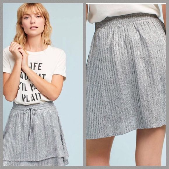 ANTHROPOLOGIE silver shimmer skirt - Picture 2 of 4